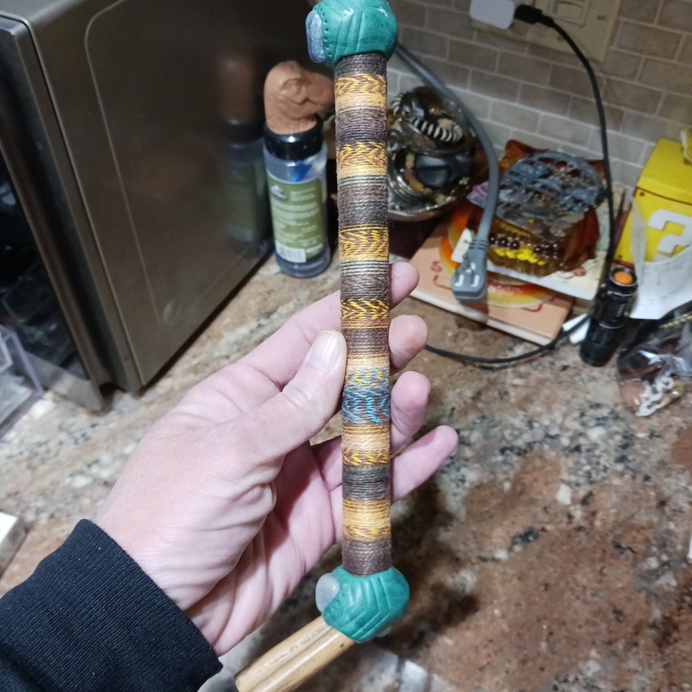Handcrafted 11" Double Tepi Pipe. Wood w/Aquamarine Stones